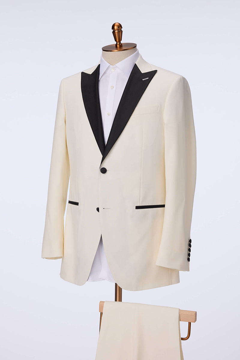Custom white peak lapel dinner jacket tuxedo with premium fabric